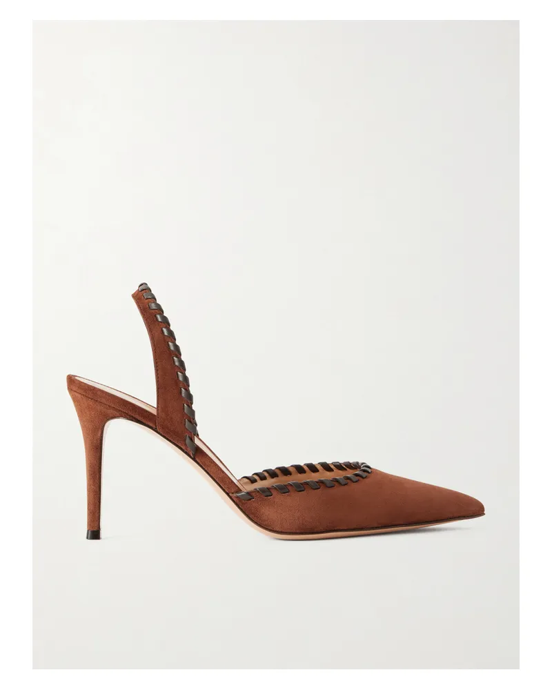 Gianvito Rossi 85 Slingback-pumps Aus Veloursleder Mit Details Im Überwendlichstich - Braun Braun