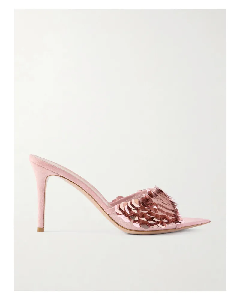 Gianvito Rossi Mules Aus Mesh Mit Pailletten - Pink Pink