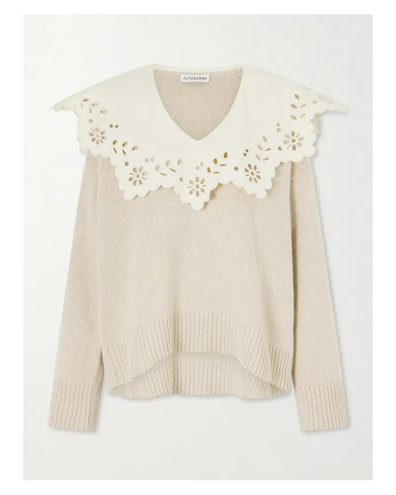 Altuzarra Toro Broderie Anglaise-trimmed Wool Sweater - Neutrals Neutrals