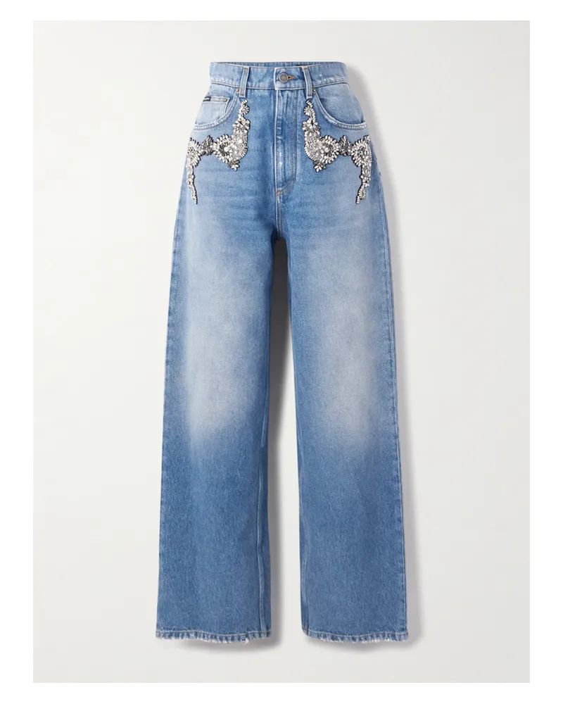 Dolce & Gabbana Jeans Mit Geradem Bein Und Kristallen In Distressed-optik - Blau Blau