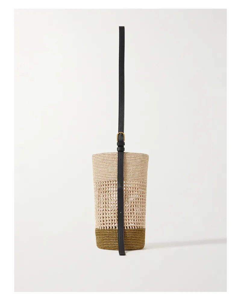 KHAITE Billie Leather-trimmed Two-tone Raffia Bucket Bag - Neutrals Neutrals