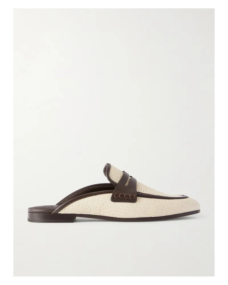 Brunello Cucinelli Leather-trimmed Raffia Mules - Neutrals Neutrals