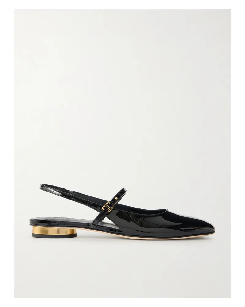 TOD'S Flache Mary-jane-schuhe Aus Lackleder Mit Slingback-riemen - Schwarz Schwarz