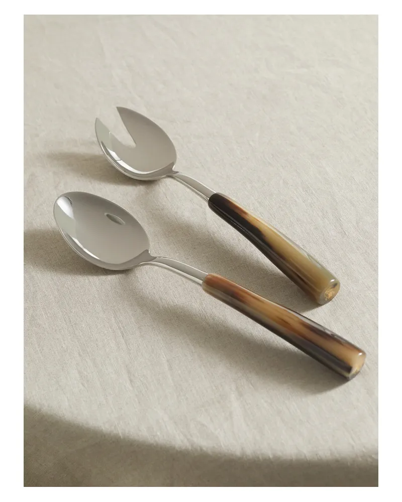 Brunello Cucinelli Salatbesteck Aus Silber Und Horn - Braun Braun