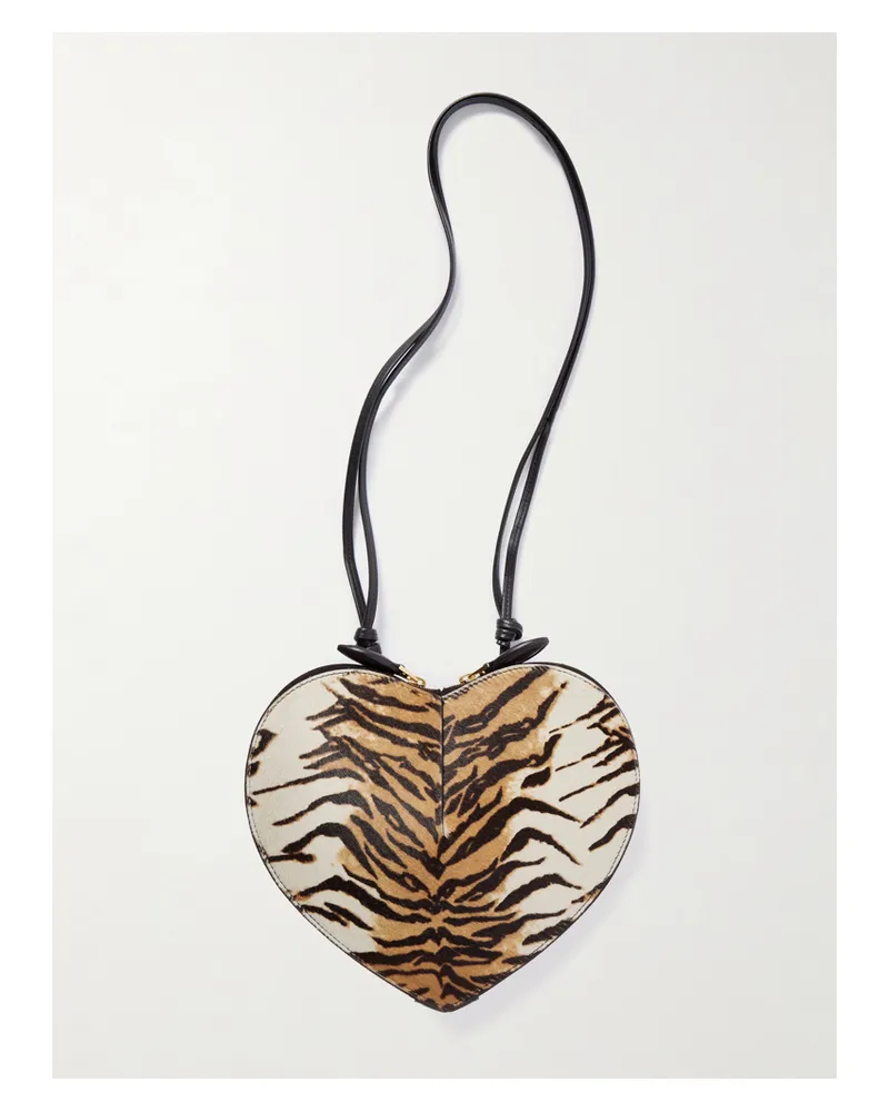Alaïa Le Coeur Animal-print Leather-trimmed Calf Hair Shoulder Bag - Gray Gray
