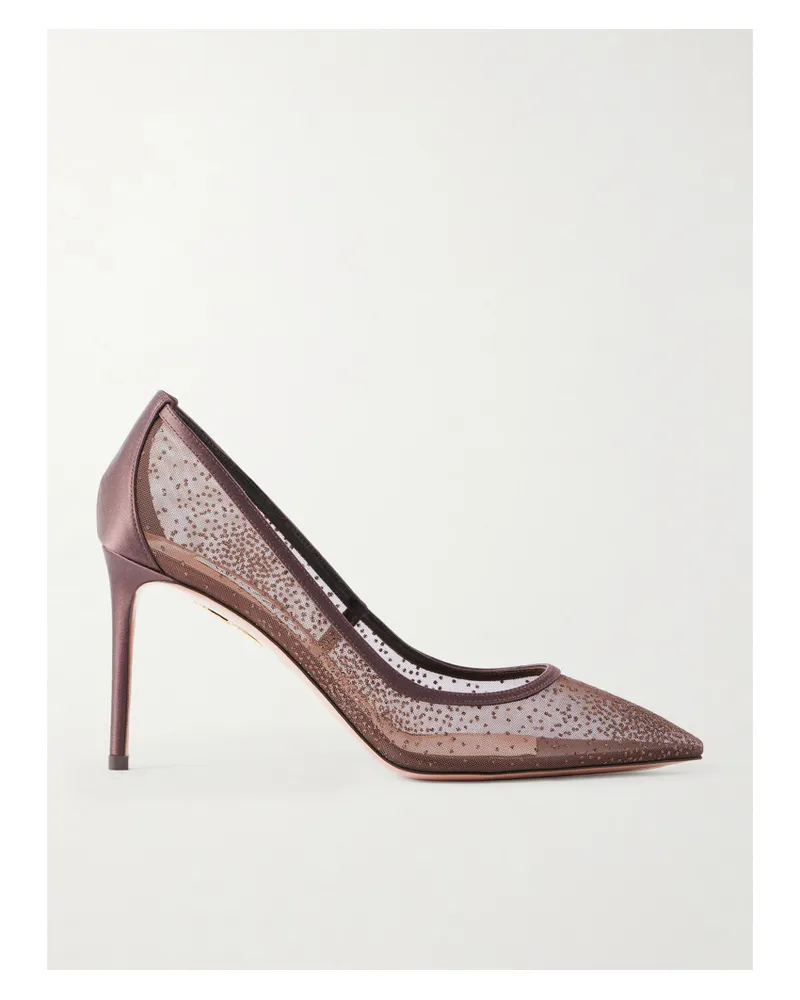 Aquazzura Nude 85 Satin-trimmed Embellished Mesh Pumps - Brown Brown