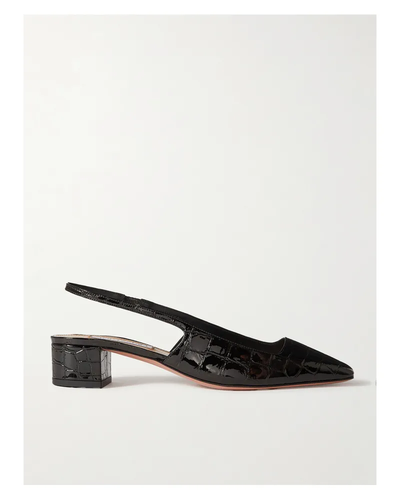 Aquazzura Ginza 35 Croc-effect Patent-leather Slingback Pumps - Black Black