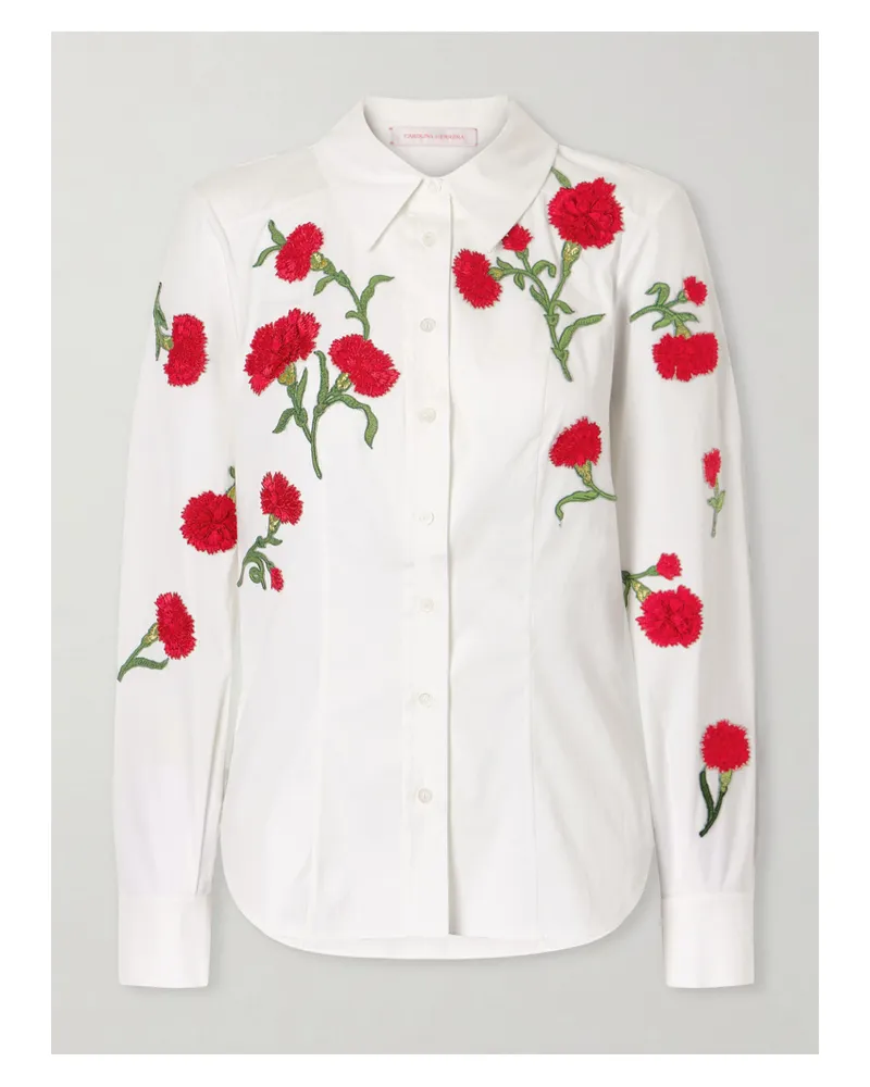 Carolina Herrera New York Isabela Hemd Aus Einer Baumwollmischung Mit Blumenstickereien - Weiß Weiß