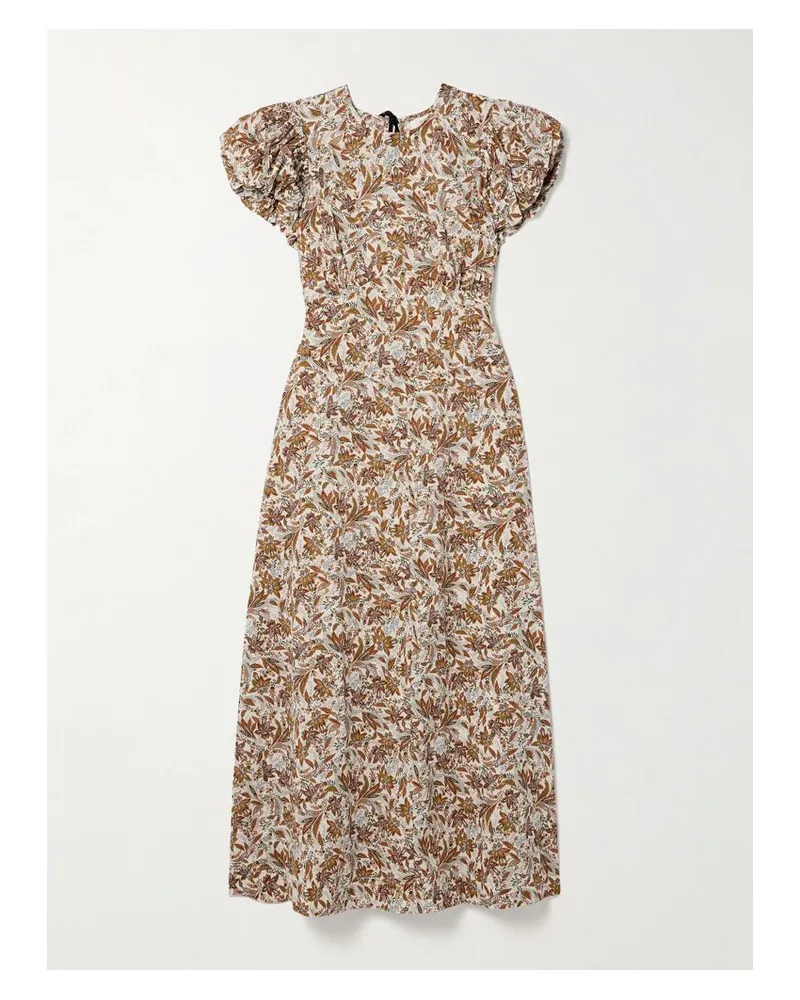 DÔEN Rhodia Midikleid Aus Biobaumwoll-voile Mit Blumenprint - Braun Braun