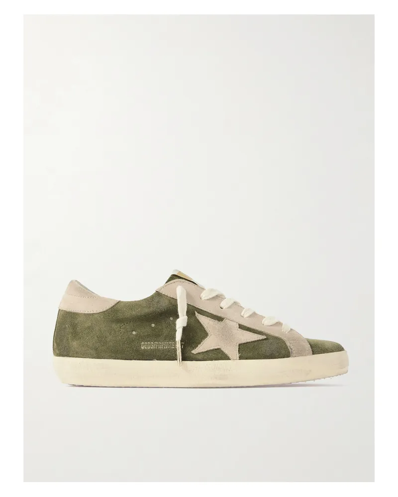 Golden Goose Super-star Sneakers Aus Veloursleder In Distressed-optik - Grün Grün