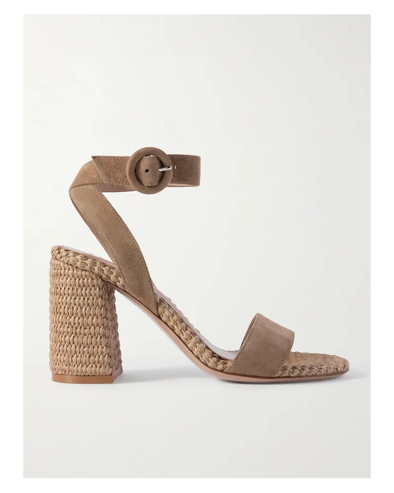 Gianvito Rossi Luana 85 Suede And Raffia Sandals - Neutrals Neutrals