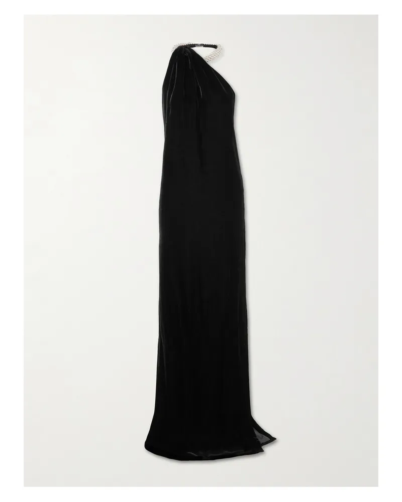 Stella McCartney One-shoulder Embellished Draped Velvet Halterneck Gown - Black Black