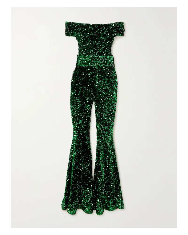 Richard Quinn Schulterfreier Jumpsuit Aus Tüll Mit Pailletten - Grün Grün