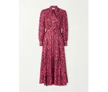 Phelan Pussy-bow Printed Silk-twill Midi Dress - Pink