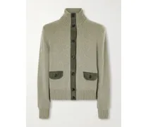 Parksville Suede-trimmed Cashmere Cardigan - Green