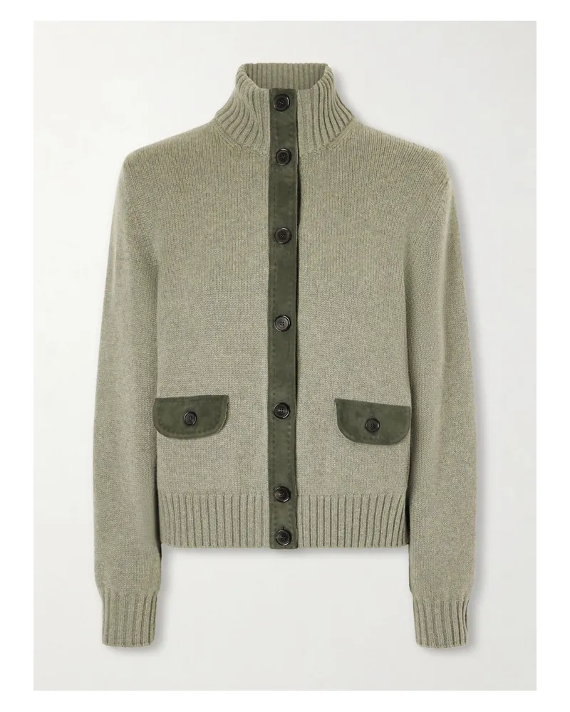 Loro Piana Parksville Suede-trimmed Cashmere Cardigan - Green Green