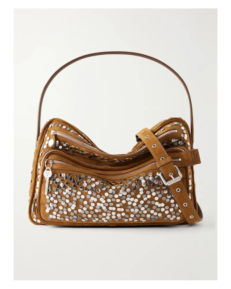 Acne Studios Camero Camera Embellished Suede Shoulder Bag - Brown Brown