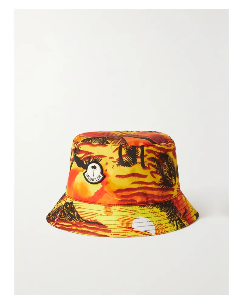 Moncler 8 Palm Angels Wendbarer Fischerhut Aus Bedrucktem Shell Mit Applikation - Orange Orange