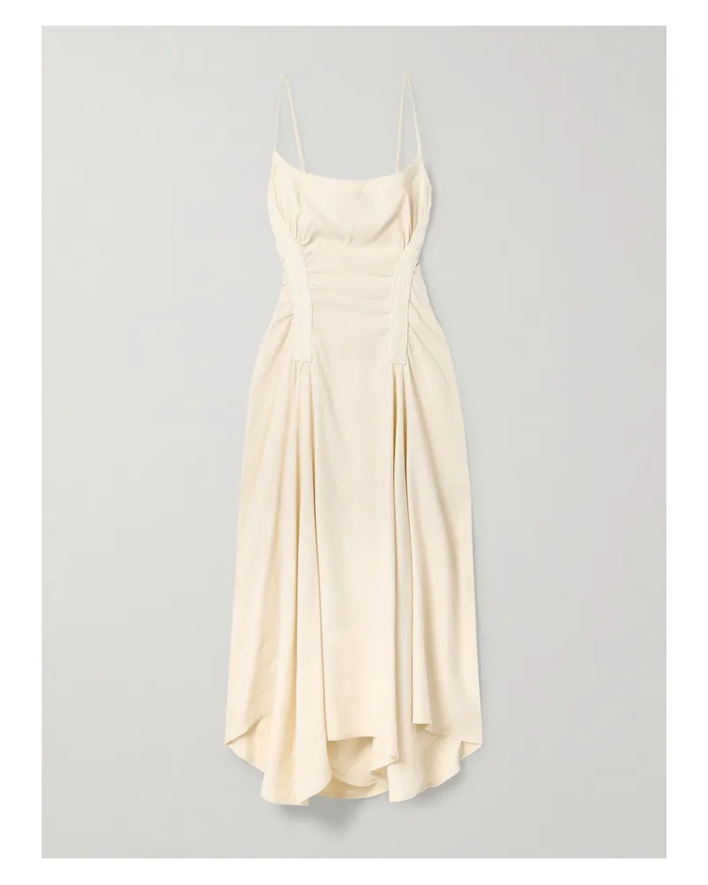A.L.C. Silvia Asymmetrisches Midikleid Aus Twill Aus Einer Leinenmischung Mit Raffungen Und Häkelbesätzen - Ecru Ecru