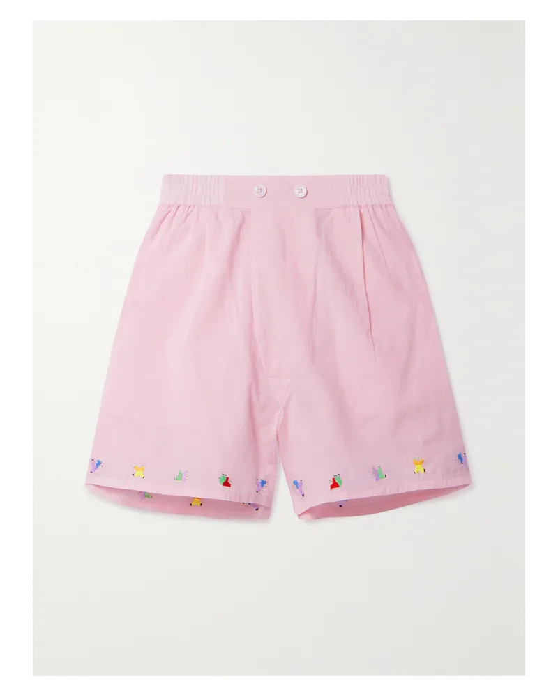 BODE Tumbler Shorts Aus Baumwollpopeline Mit Stickereien - Pink Pink