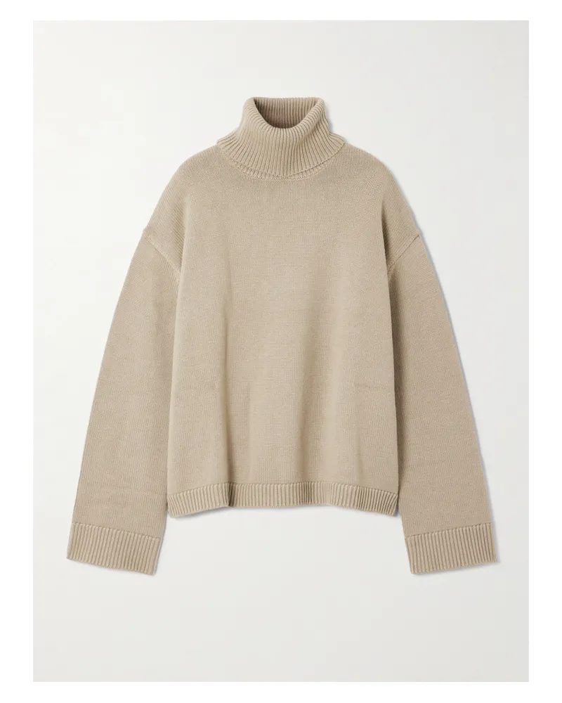 FRANKIE Shop Rhea Wool And Cotton-blend Turtleneck Sweater - Neutrals Neutrals