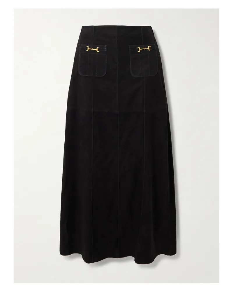 RIXO Edwina Midirock Aus Veloursleder Mit Verzierungen - Schwarz Schwarz