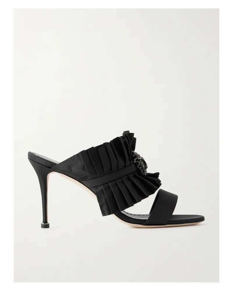 Manolo Blahnik Danteuil 90 Mules Aus Seide Mit Falten Und Verzierungen - Schwarz Schwarz