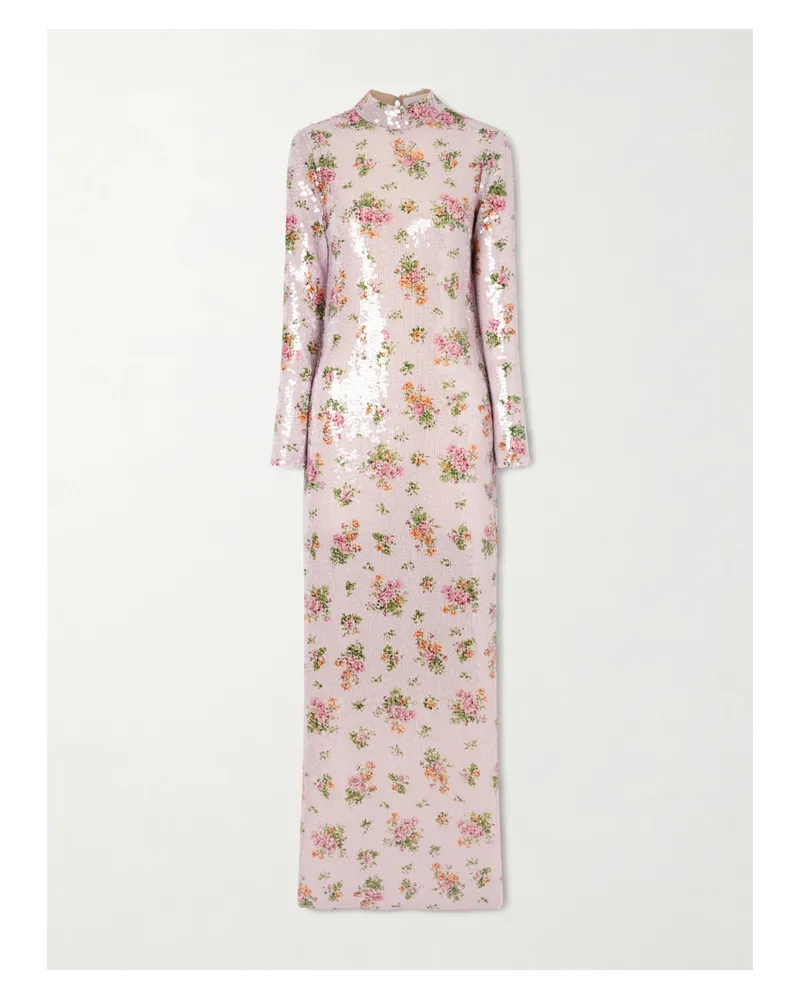 Brandon Maxwell Floral-print Sequined Crepe Gown - Pink Pink