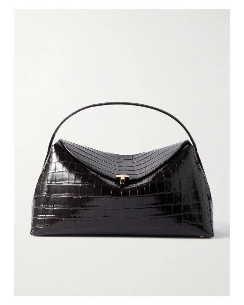 Totême T-lock Croc-effect Leather Shoulder Bag - Brown Brown