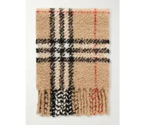 Fringed Checked Alpaca And Wool-blend Bouclé Scarf - Neutrals
