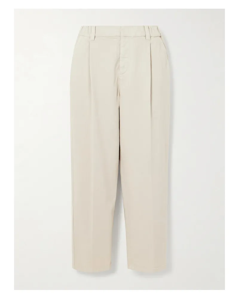 Brunello Cucinelli Cropped Pleated Stretch-cotton Twill Tapered Pants - White White
