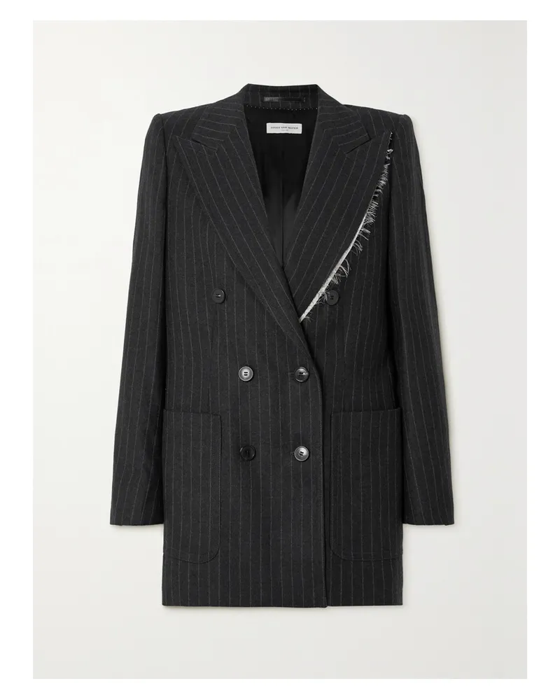 Dries van Noten Doppelreihiger Blazer Aus Einer Wollmischung Mit Brokatbesatz Und Nadelstreifen In Distressed-optik - Grau Grau