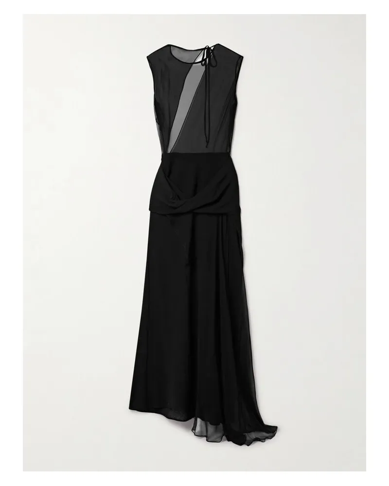 TOVE Esme Mehrlagiges Maxikleid Aus Seidenchiffon Und Woll-crêpe - Schwarz Schwarz
