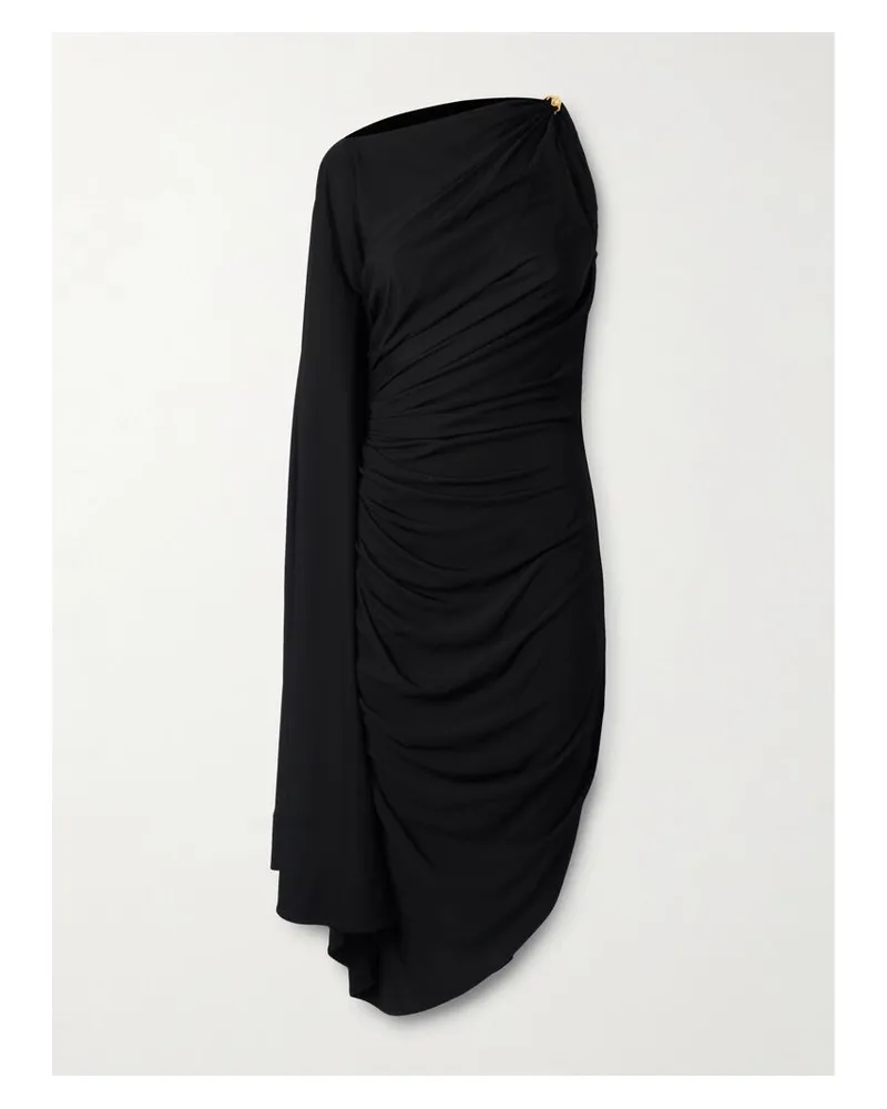 Bottega Veneta Asymmetrisches Kleid Aus Jersey Mit Cape-effekt Und Verzierung - Schwarz Schwarz