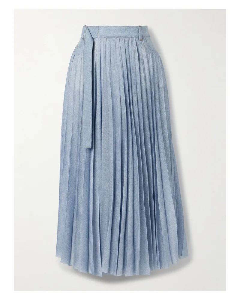 Sacai Midirock Aus Bedrucktem Crêpe De Chine Mit Denim-besätzen Und Wickeleffekt - Blau Blau