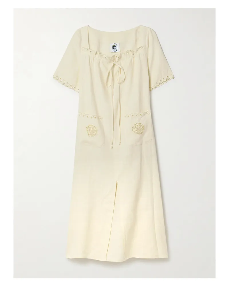 SLEEPER Sofia Midikleid Aus Leinen Mit Lochstickerei - Weiß Weiß