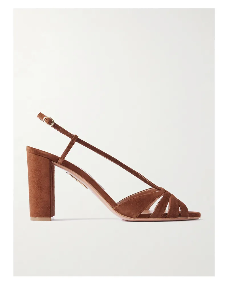 Aquazzura Aimée 85 Slingback-sandalen Aus Veloursleder - Braun Braun