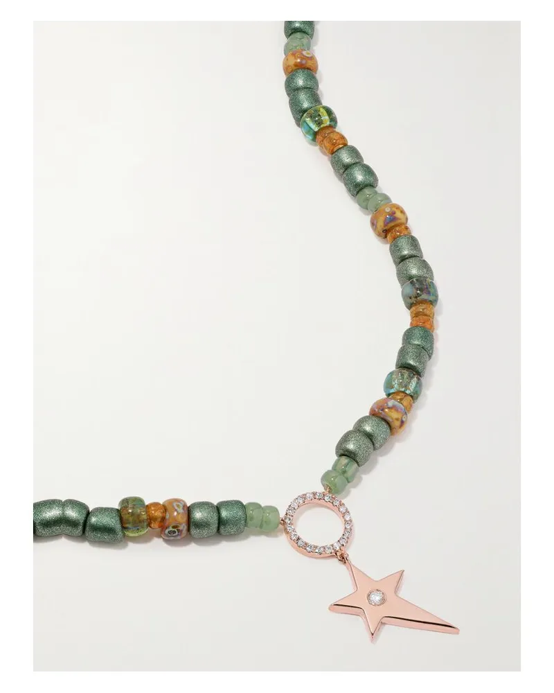 Diane Kordas Kette Mit Zierperlen, Diamanten Und Details Aus 14 Karat Roségold Gold