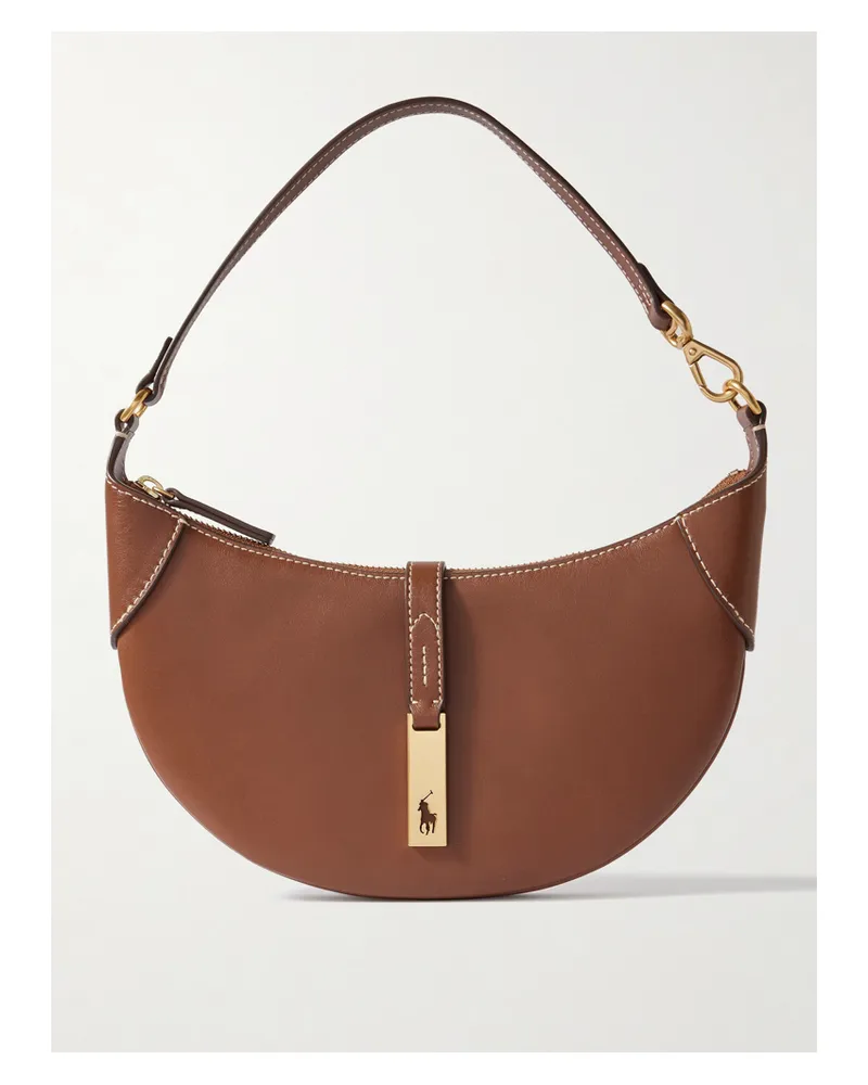 Ralph Lauren Polo Id Embellished Leather Shoulder Bag - Brown Brown