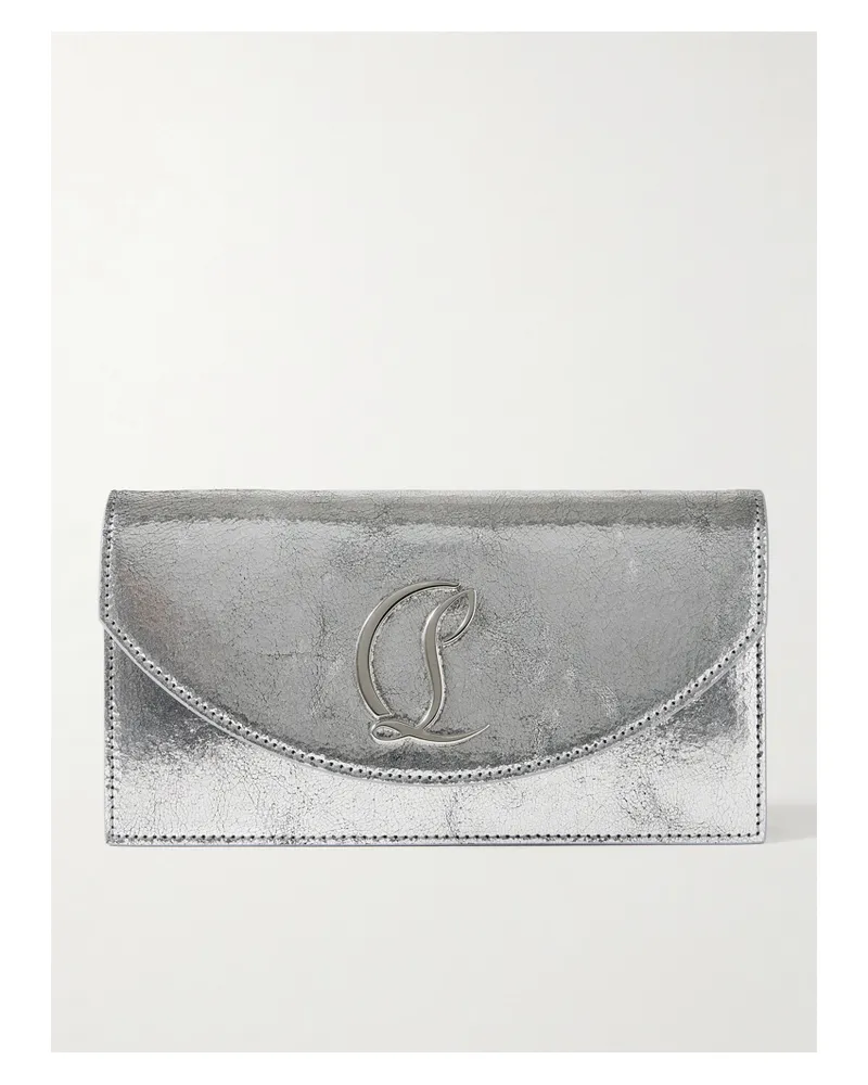 Christian Louboutin Loubi54 Embellished Metallic Cracked-leather Shoulder Bag - Silver Silver