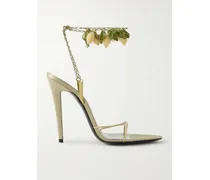 Mon Chéri Embellished Suede-trimmed Satin Sandals - Green