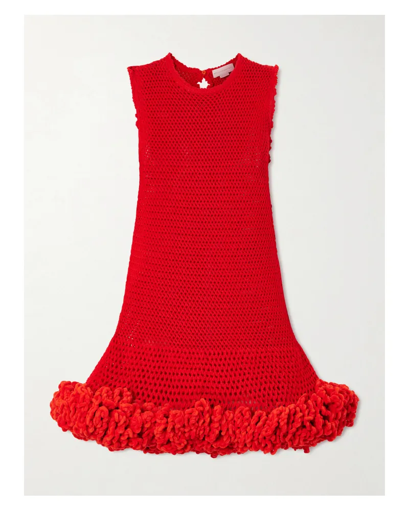 Stella McCartney Nature Flow Minikleid Aus Lochstrick Aus Wolle Mit Rüschen - Rot Rot