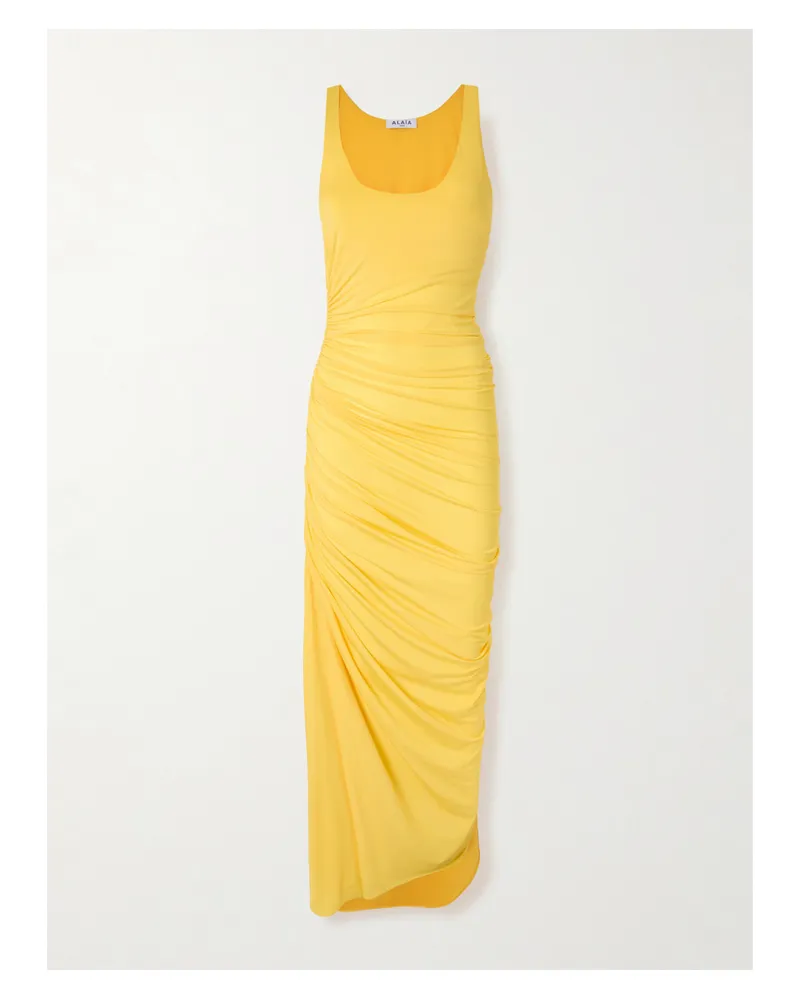 Alaïa Gathered Stretch-jersey Midi Dress - Yellow Yellow
