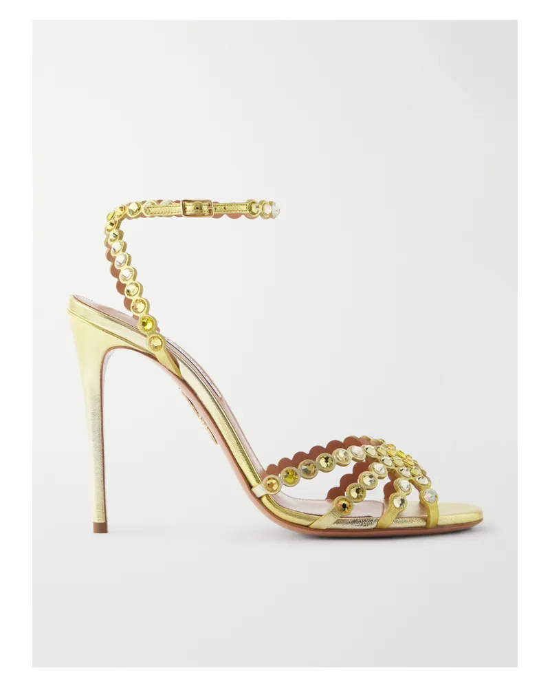 Aquazzura Tequila 105 Sandalen Aus Metallic-leder Mit Kristallen - Gelb Gelb
