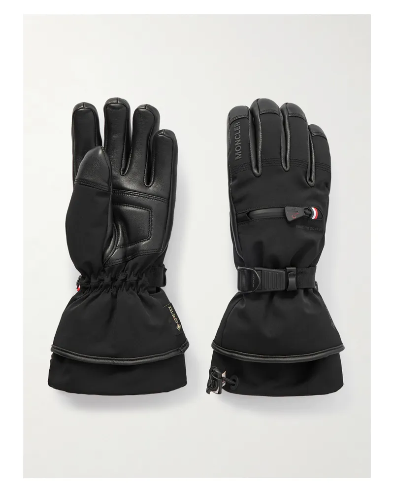 Moncler Handschuhe Aus Gore-tex Und Leder Mit Applikation - Schwarz Schwarz