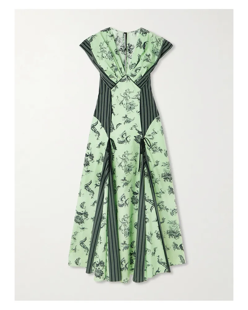 Rosie Assoulin Push Me To The Edge Paneled Printed Cotton-poplin Maxi Dress - Green Green