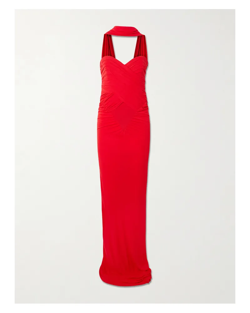The New Arrivals Ilkyaz Ozel Samsara Neckholder-robe Aus Jersey Mit Raffungen - Rot Rot