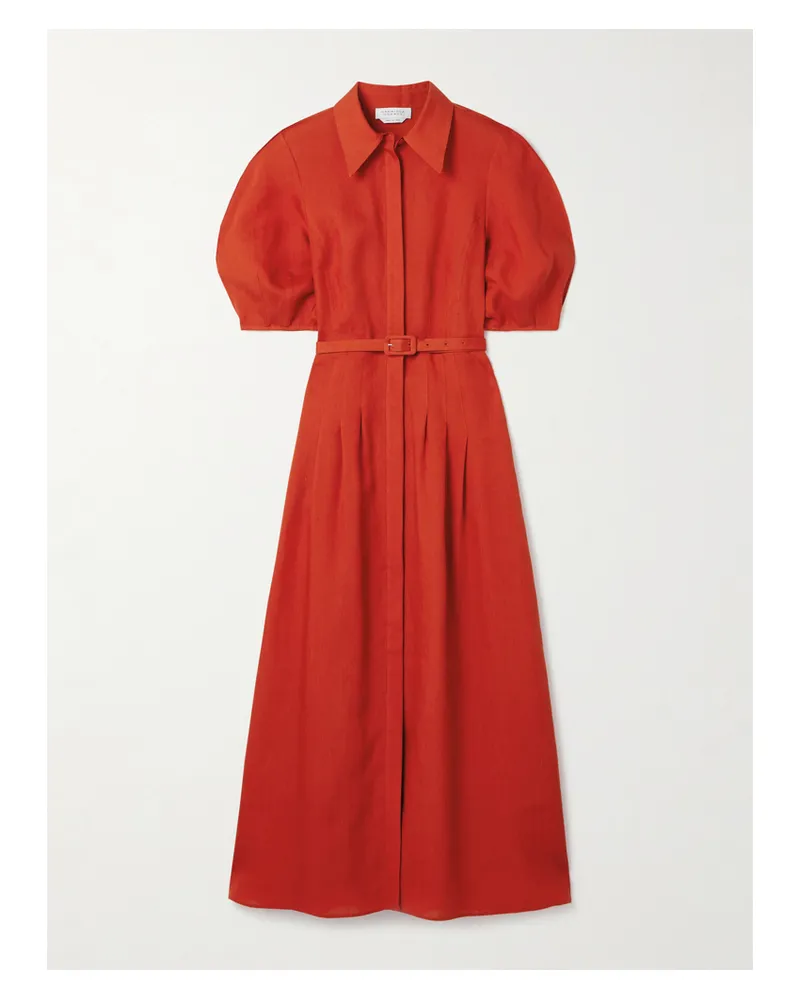 Gabriela Hearst Maude Midi-hemdblusenkleid Aus Leinen Mit Gürtel - Orange Orange