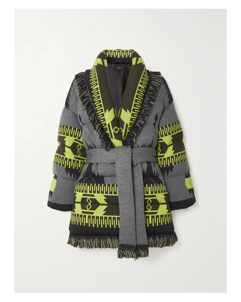 Alanui Icon Daunenjacke Aus Gestepptem Woll-jacquard Mit Fransen Und Bindegürtel - Wollweiß Wollweiß