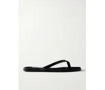 Croc-effect Leather Flip Flops - Black